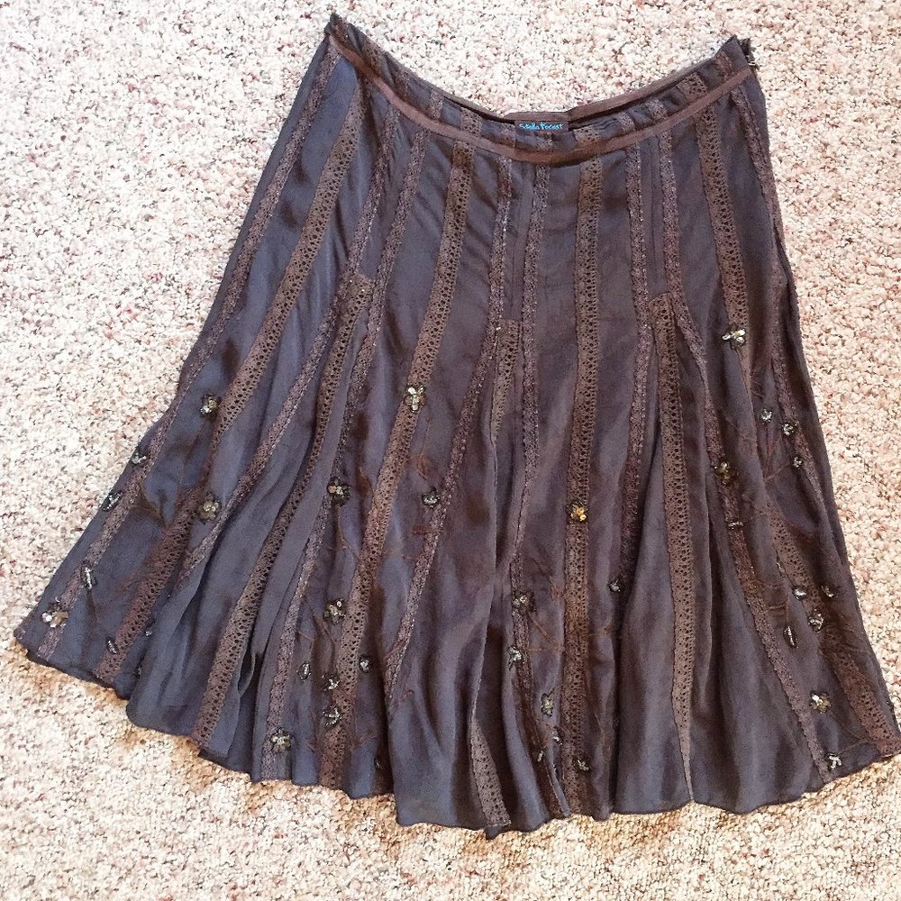 Stella Forest Brown Sequins Beaded Lace Skirt Boho
